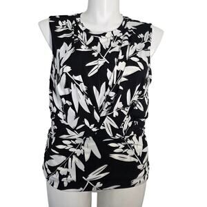 Cynthia steffe top twisted hem floral black white sz XL